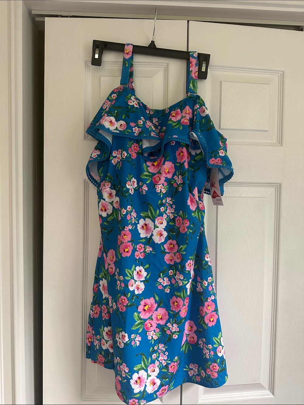 Isaac Mizrahi Teal Blue Floral Ruffle Swim Bikini Cover-Up